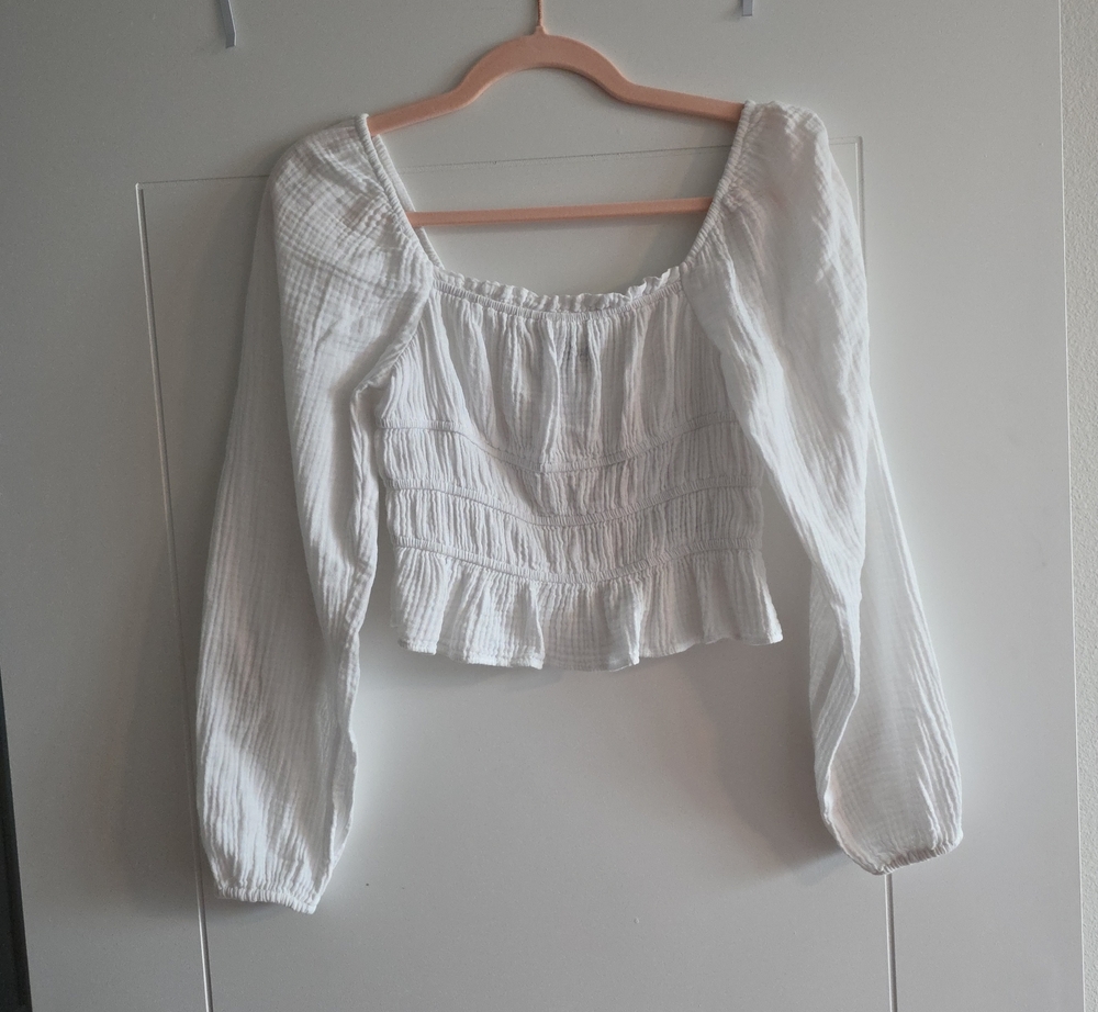 wild fable White Smocked Square-Neck Peasant Top